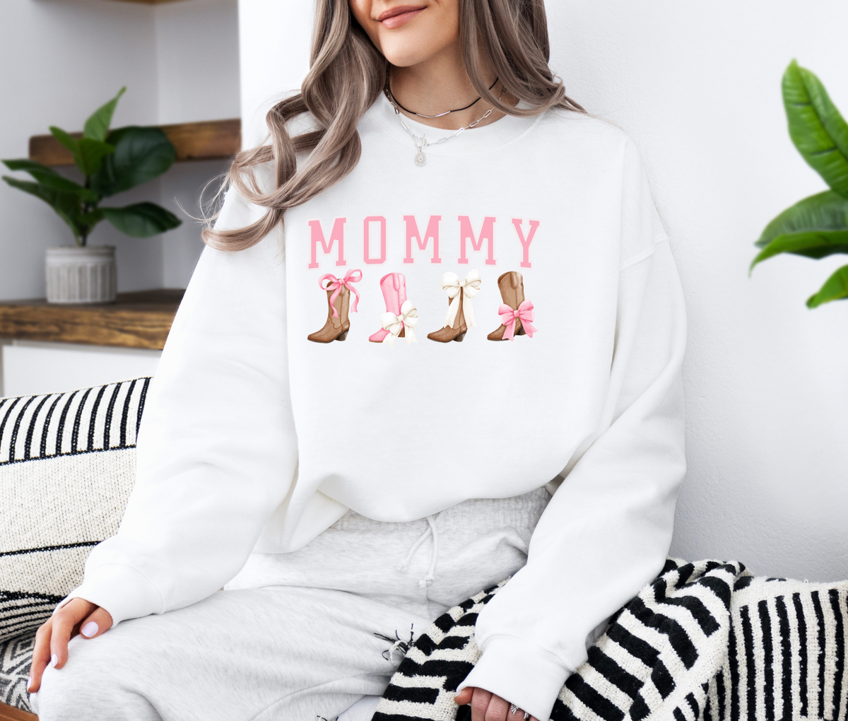 Mommy Christmas Sweatshirt with Bow | Cozy Holiday Crewneck | Festive Pullover for Moms