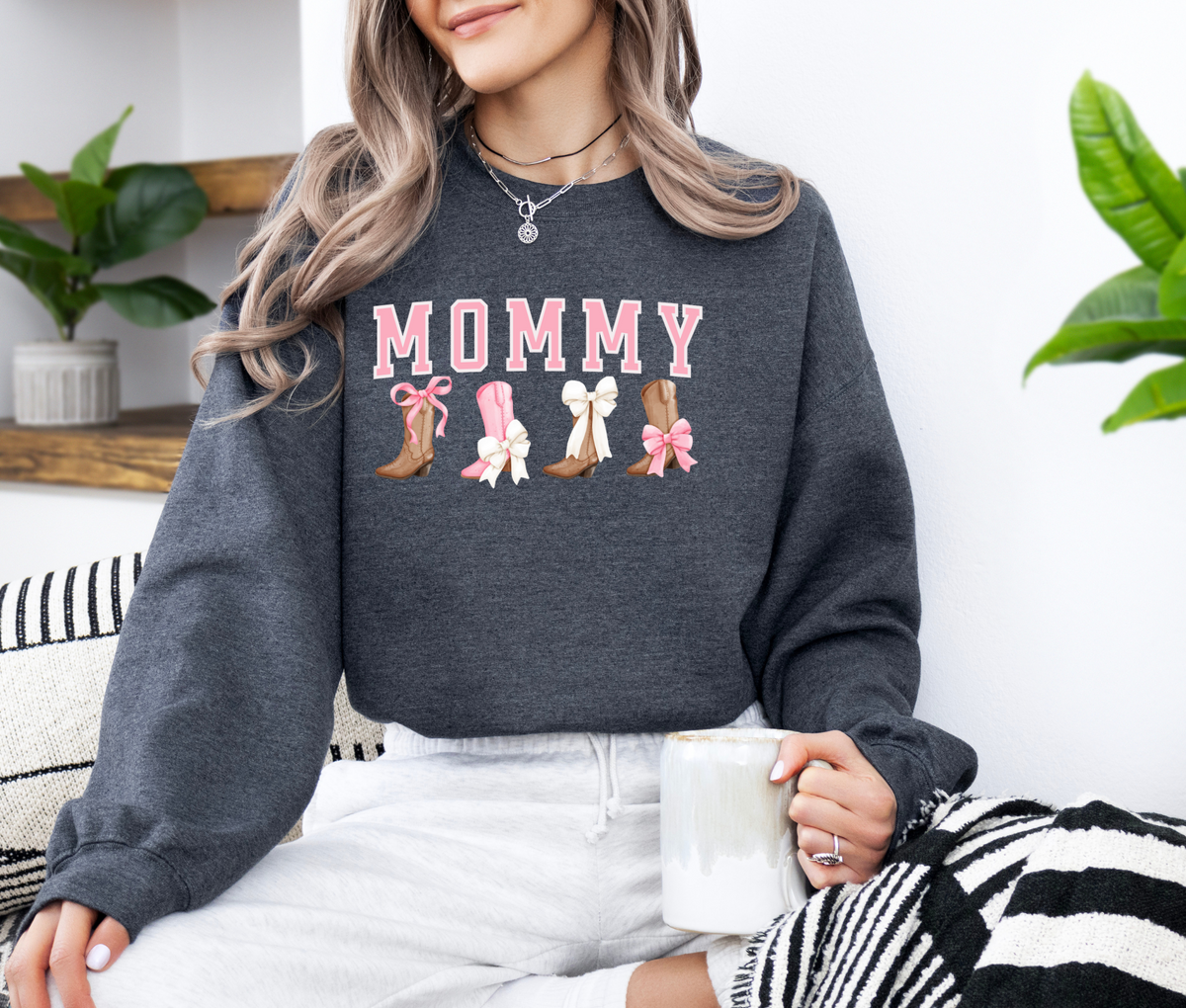 Mommy Christmas Sweatshirt with Bow | Cozy Holiday Crewneck | Festive Pullover for Moms