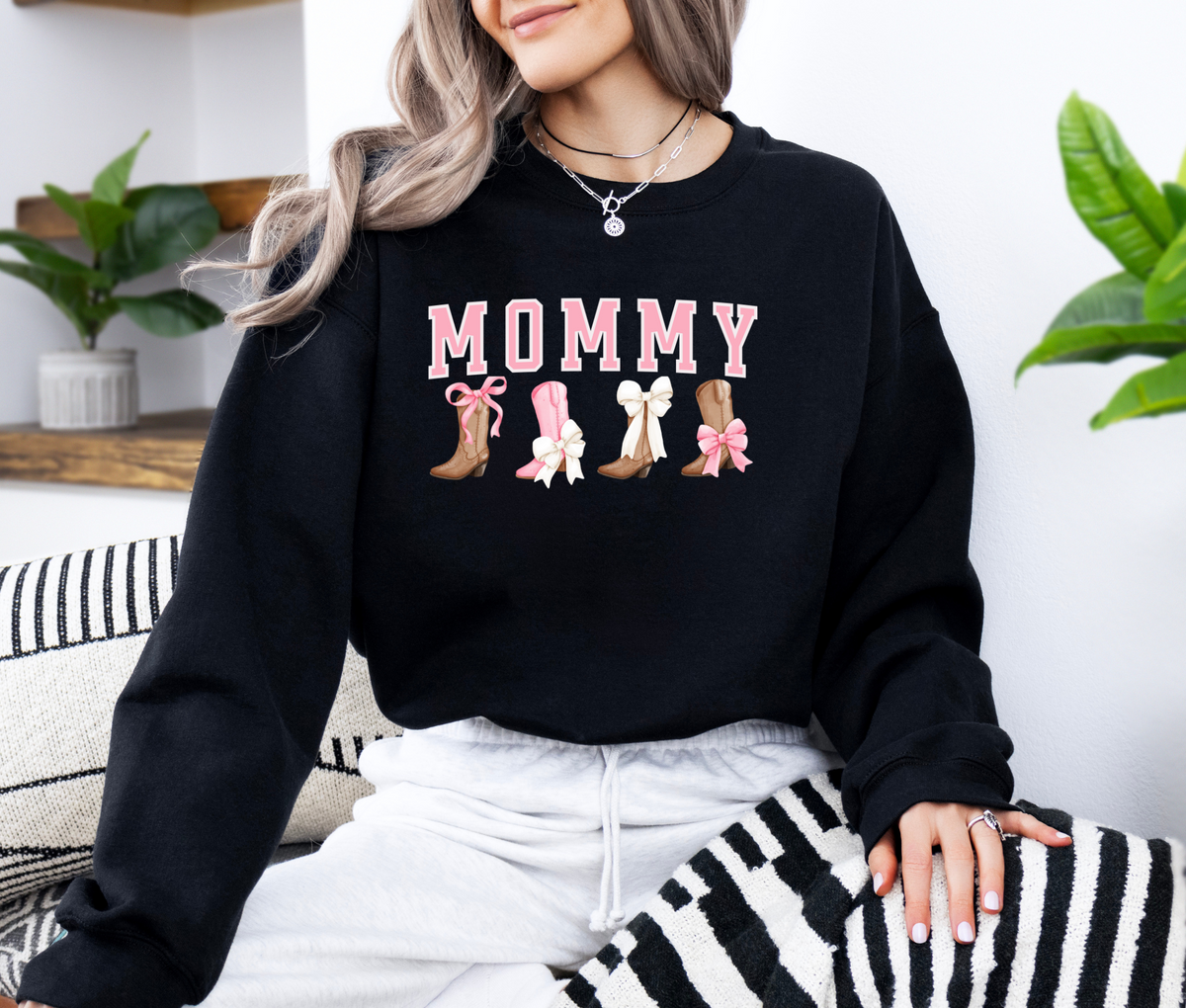 Mommy Christmas Sweatshirt with Bow | Cozy Holiday Crewneck | Festive Pullover for Moms