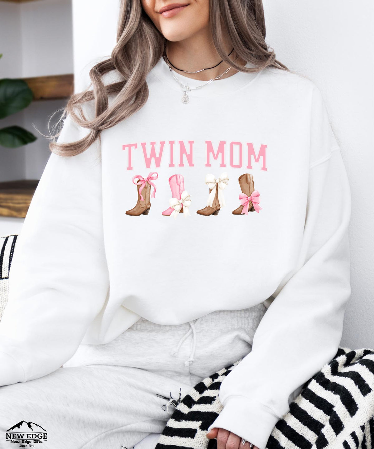 Copy of Twin Mom Christmas Sweatshirt with Bow | Festive Holiday Mom Crewneck | Cozy Matching Family Pullover