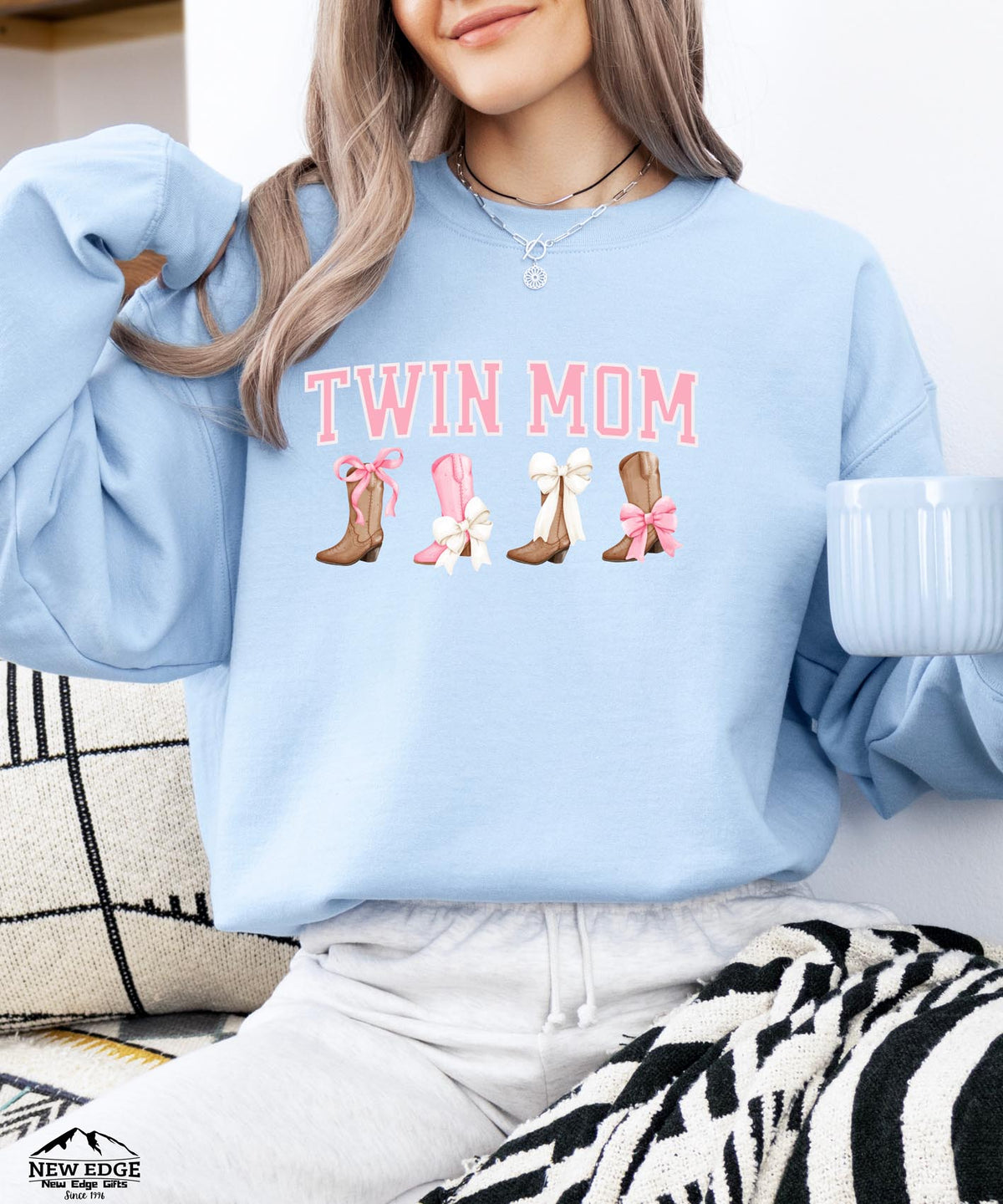 Copy of Twin Mom Christmas Sweatshirt with Bow | Festive Holiday Mom Crewneck | Cozy Matching Family Pullover