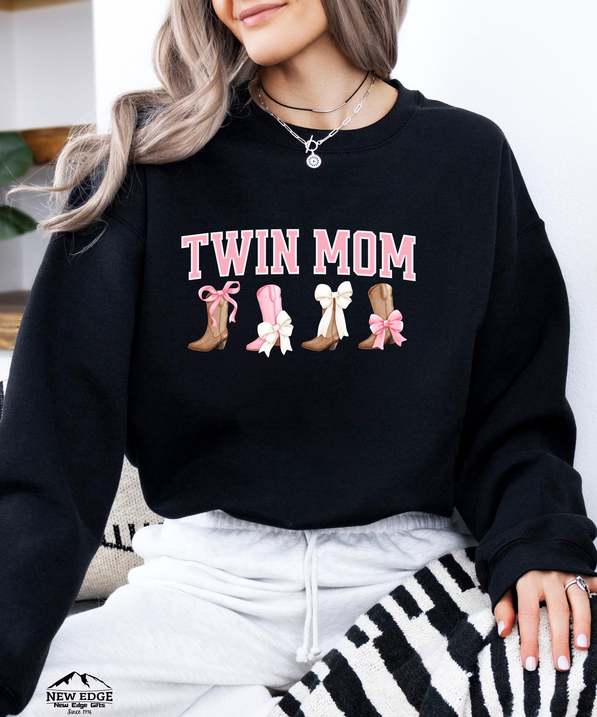 Copy of Twin Mom Christmas Sweatshirt with Bow | Festive Holiday Mom Crewneck | Cozy Matching Family Pullover