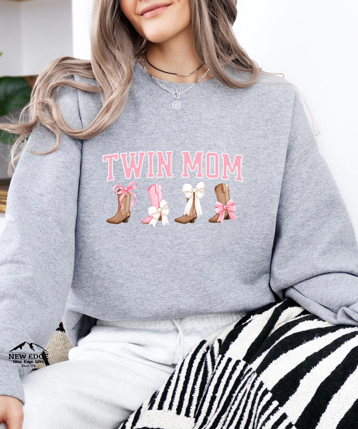 Copy of Twin Mom Christmas Sweatshirt with Bow | Festive Holiday Mom Crewneck | Cozy Matching Family Pullover