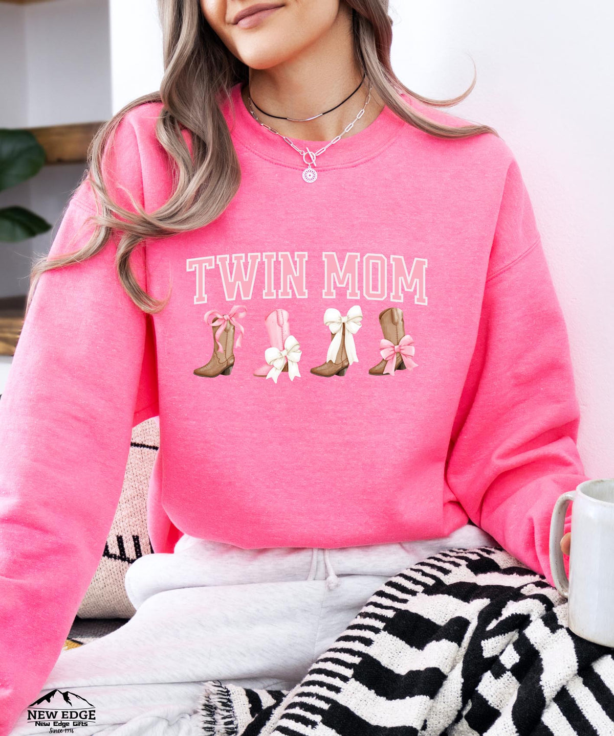 Copy of Twin Mom Christmas Sweatshirt with Bow | Festive Holiday Mom Crewneck | Cozy Matching Family Pullover