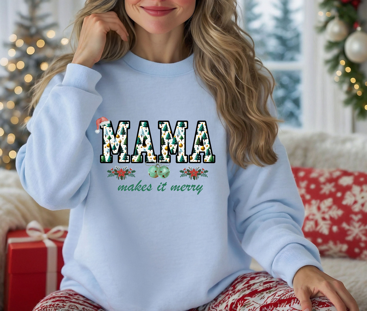 MAMA Christmas Sweatshirt | “Mama Makes It Merry” Holiday Crewneck | Festive Mom Christmas Pullover