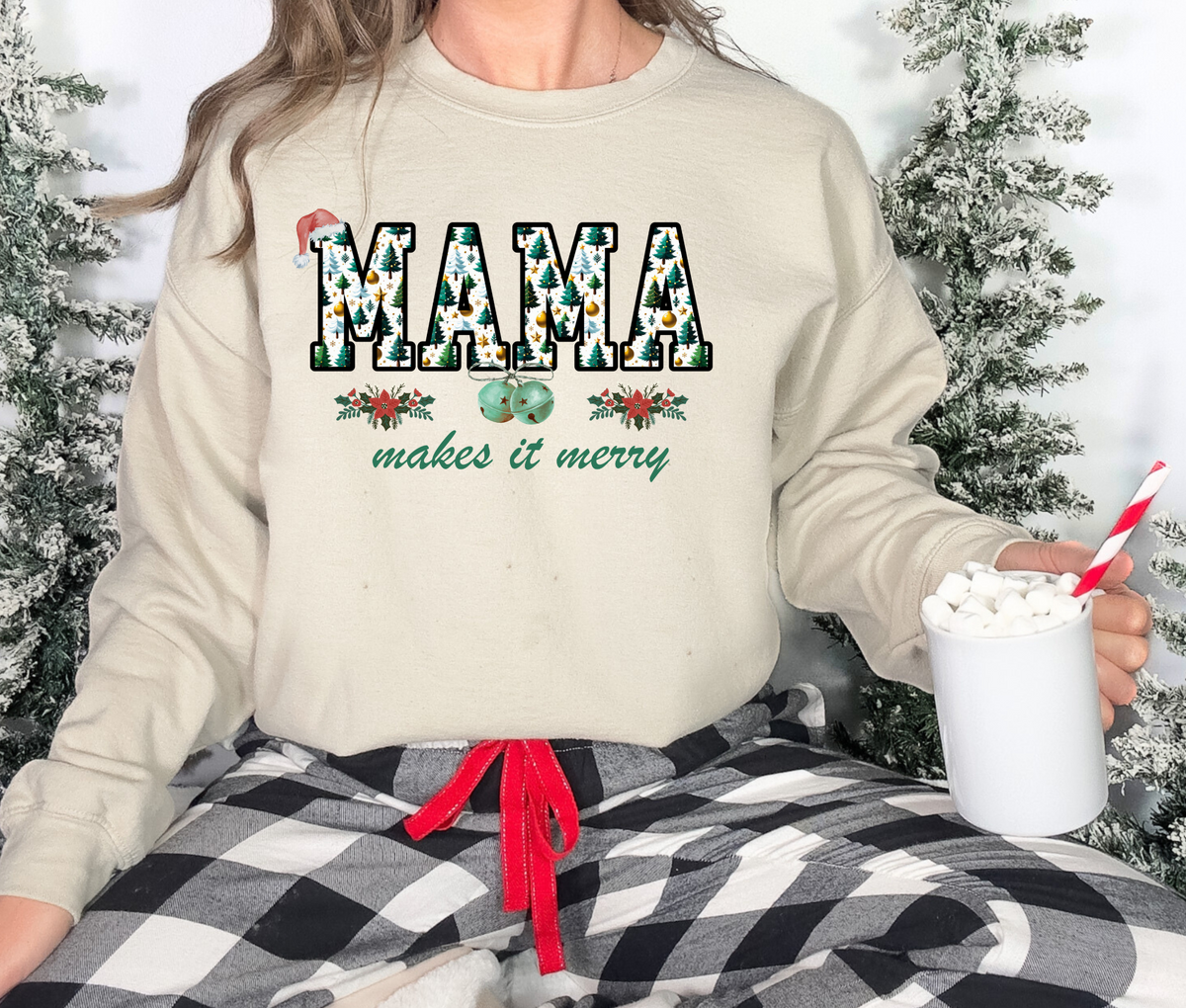 MAMA Christmas Sweatshirt | “Mama Makes It Merry” Holiday Crewneck | Festive Mom Christmas Pullover