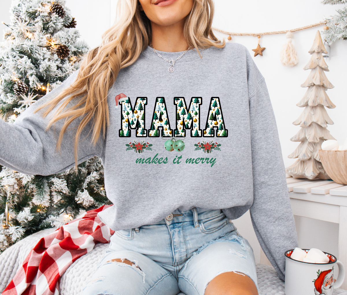 MAMA Christmas Sweatshirt | “Mama Makes It Merry” Holiday Crewneck | Festive Mom Christmas Pullover