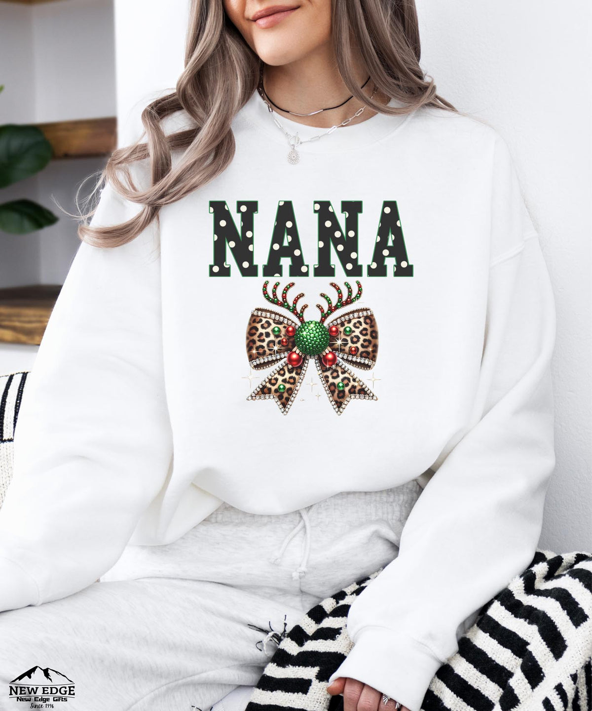 NANA Blink Bow Christmas Sweatshirt | Festive Holiday Crewneck | Cute Grandma Christmas Gift | Cozy Holiday Sweater