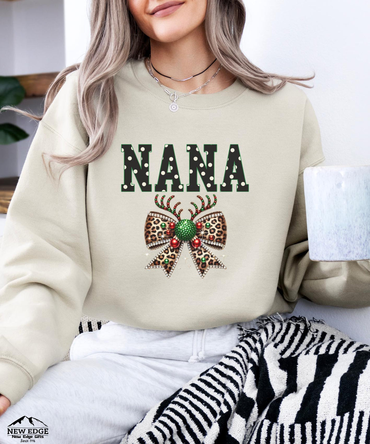 NANA Blink Bow Christmas Sweatshirt | Festive Holiday Crewneck | Cute Grandma Christmas Gift | Cozy Holiday Sweater