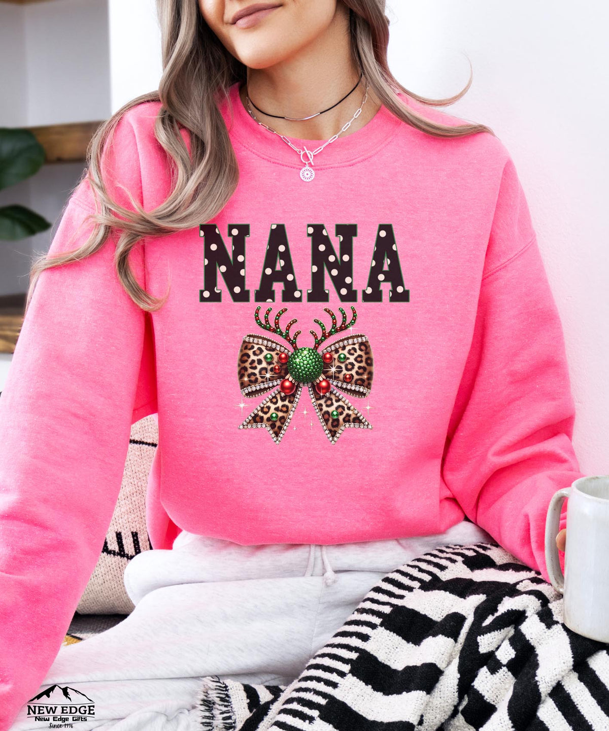 NANA Blink Bow Christmas Sweatshirt | Festive Holiday Crewneck | Cute Grandma Christmas Gift | Cozy Holiday Sweater