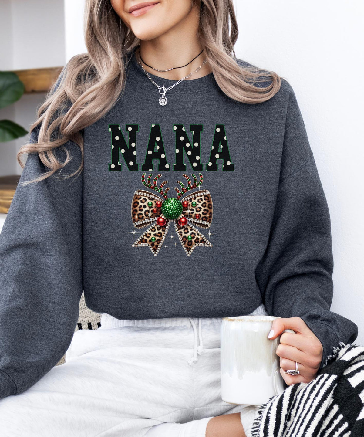 NANA Blink Bow Christmas Sweatshirt | Festive Holiday Crewneck | Cute Grandma Christmas Gift | Cozy Holiday Sweater