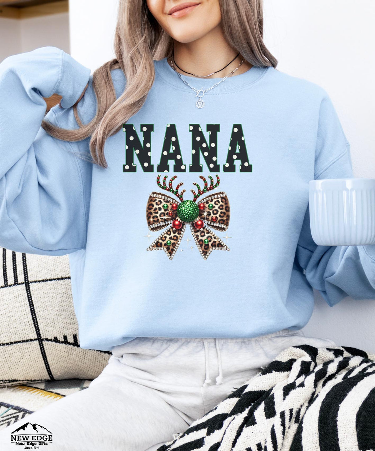 NANA Blink Bow Christmas Sweatshirt | Festive Holiday Crewneck | Cute Grandma Christmas Gift | Cozy Holiday Sweater