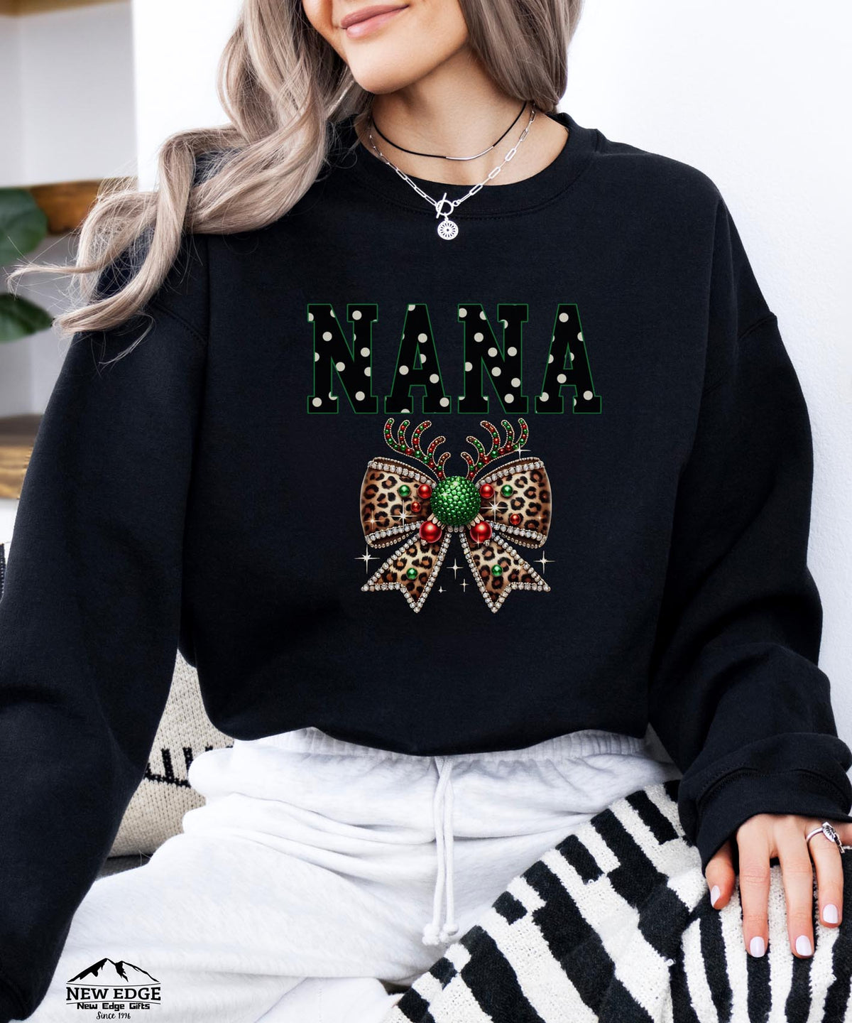 NANA Blink Bow Christmas Sweatshirt | Festive Holiday Crewneck | Cute Grandma Christmas Gift | Cozy Holiday Sweater