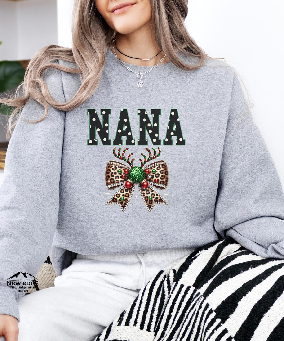 NANA Blink Bow Christmas Sweatshirt | Festive Holiday Crewneck | Cute Grandma Christmas Gift | Cozy Holiday Sweater