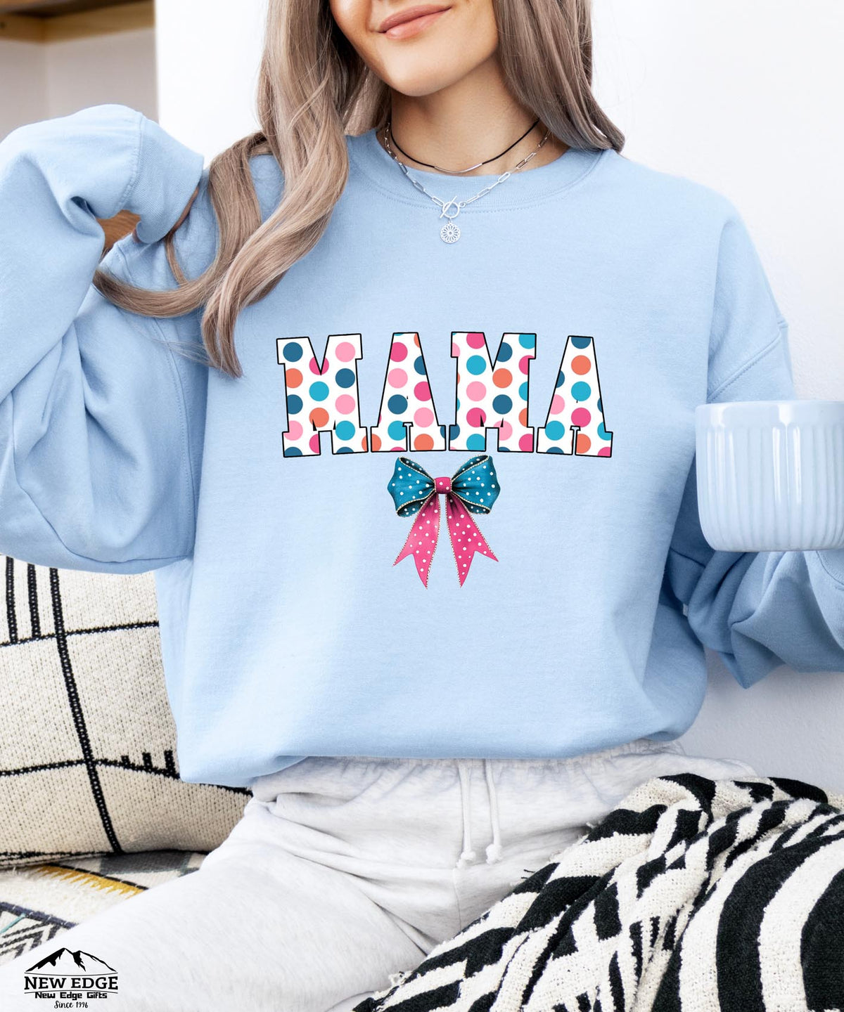 MAMA Polka Dots Sweatshirt with Bow | Cozy Mom Crewneck | Cute Motherhood Sweater Gift