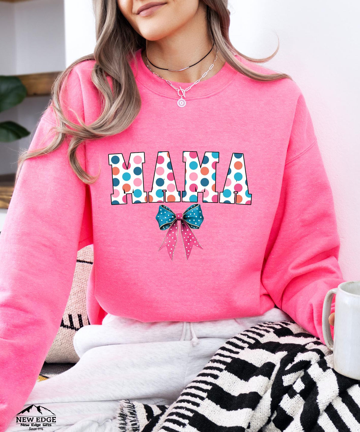 MAMA Polka Dots Sweatshirt with Bow | Cozy Mom Crewneck | Cute Motherhood Sweater Gift