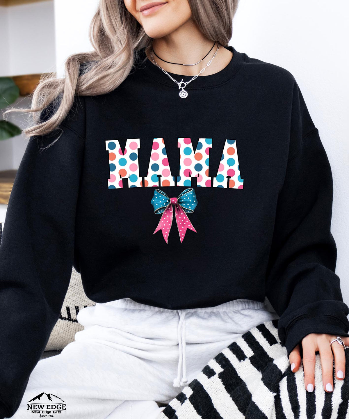 MAMA Polka Dots Sweatshirt with Bow | Cozy Mom Crewneck | Cute Motherhood Sweater Gift