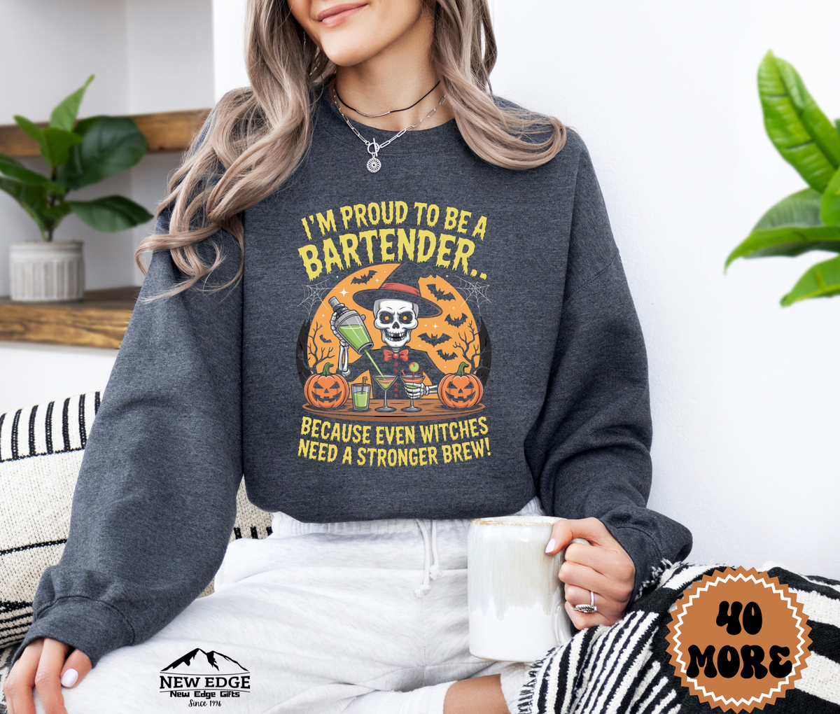 Halloween Bartender Sweatshirt – “I’m Proud to be a Bartender… Because Even Witches Need a Stronger Brew!” Funny Profession Halloween Crewneck
