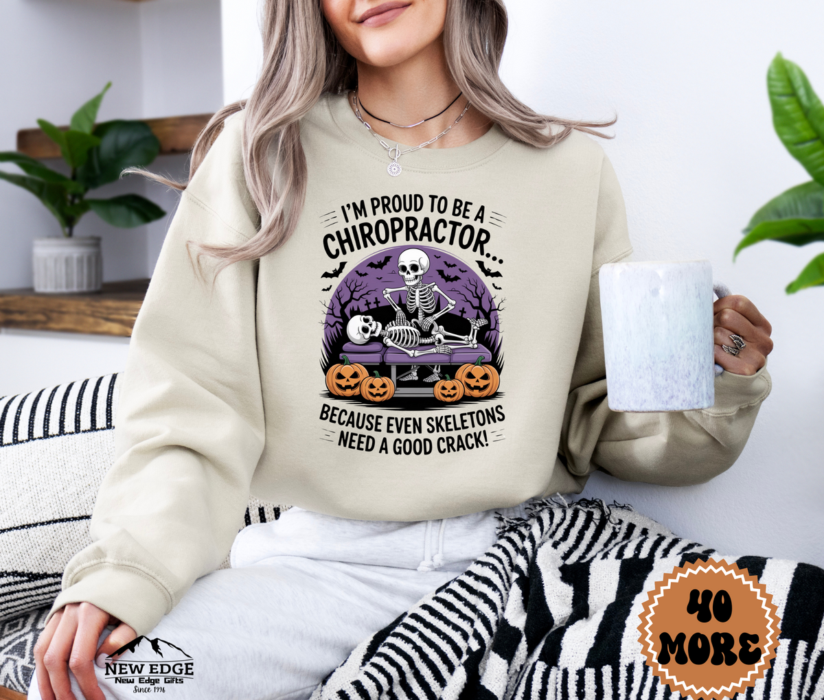 Unisex Halloween Chiropractor Sweatshirt – “I’m Proud to be a Chiropractor… Because Even Skeletons Need a Good Crack” Funny Profession Crewneck