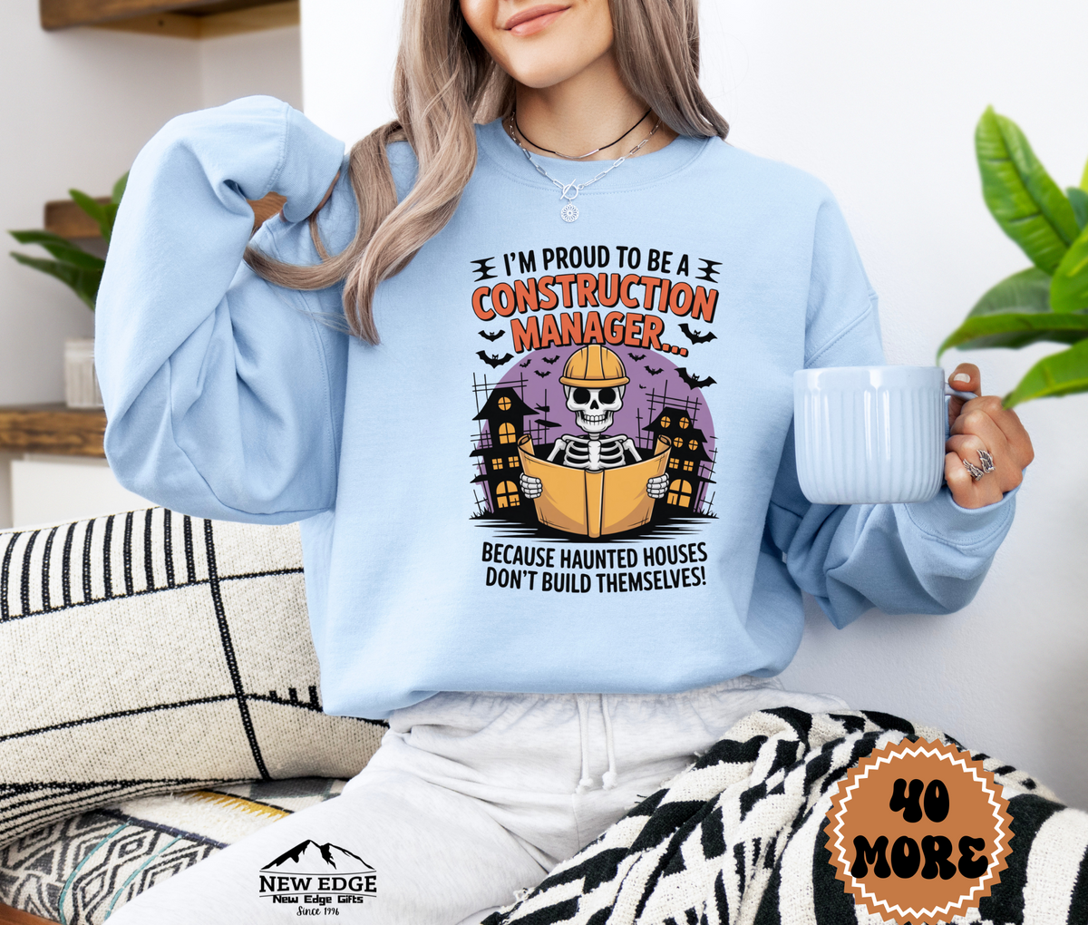 Unisex Halloween Construction Manager Sweatshirt – “I’m Proud to be a Construction Manager… Because Haunted Houses Don’t Build Themselves” Funny Profession Crewneck