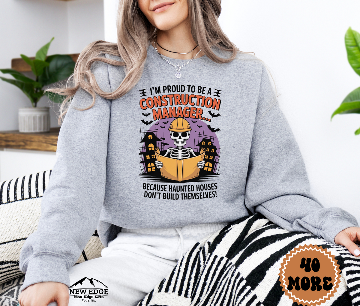 Unisex Halloween Construction Manager Sweatshirt – “I’m Proud to be a Construction Manager… Because Haunted Houses Don’t Build Themselves” Funny Profession Crewneck