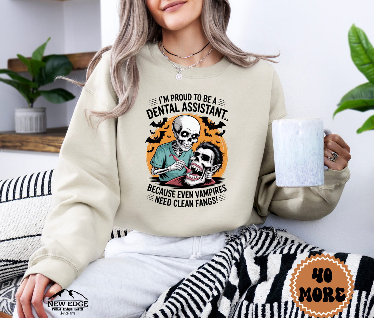 Unisex Halloween Dental Assistant Sweatshirt – “I’m Proud to be a Dental Assistant… Because Even Vampires Need Clean Fangs” Funny Profession Crewneck