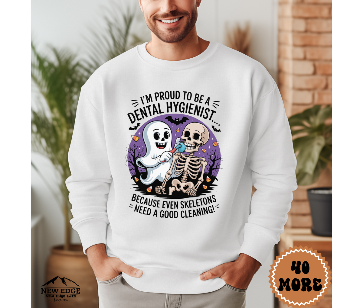 Unisex Halloween Dental Hygienist Sweatshirt – “I’m Proud to be a Dental Hygienist… Because Even Skeletons Need Good Cleaning!” Funny Profession Crewneck