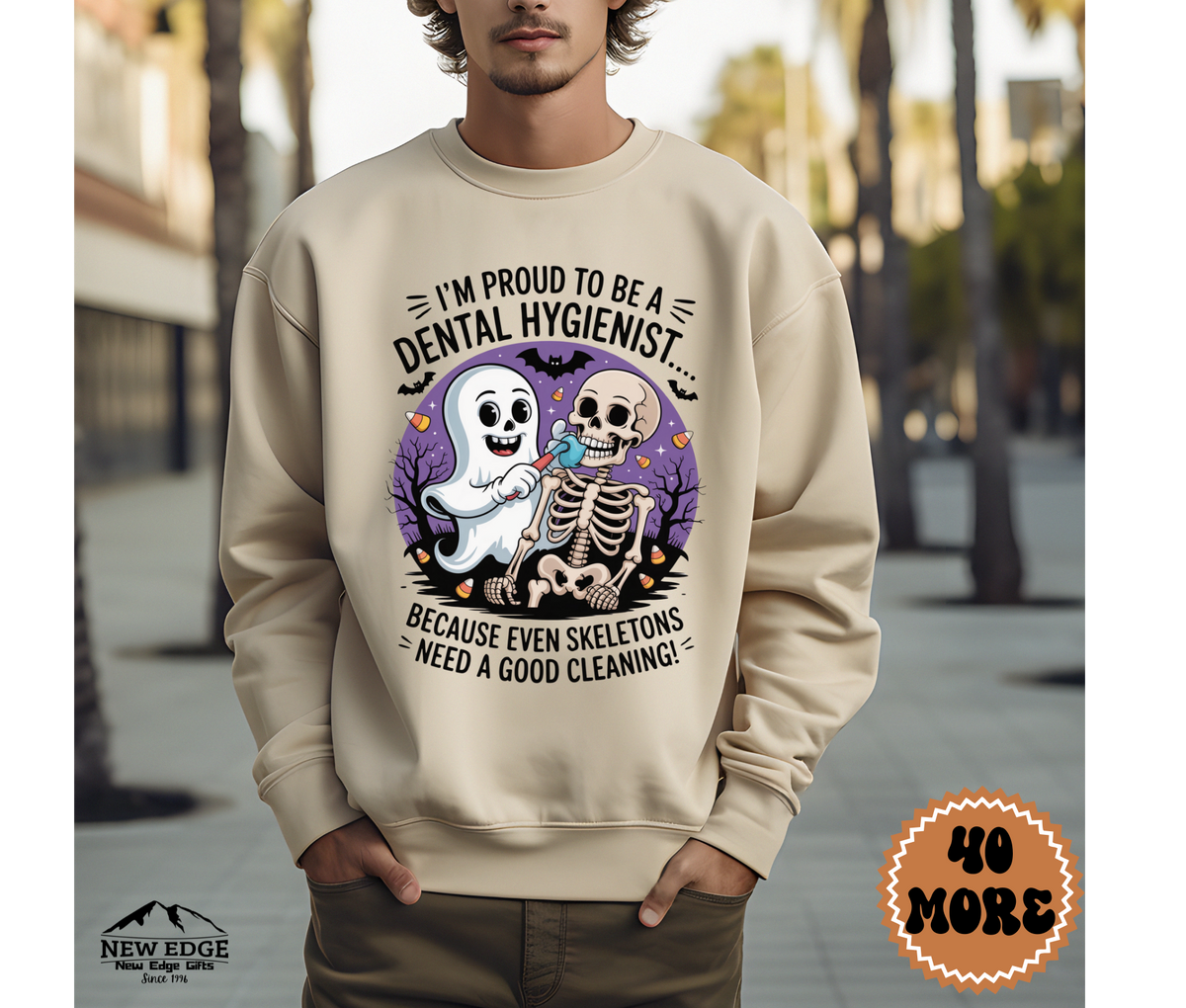 Unisex Halloween Dental Hygienist Sweatshirt – “I’m Proud to be a Dental Hygienist… Because Even Skeletons Need Good Cleaning!” Funny Profession Crewneck