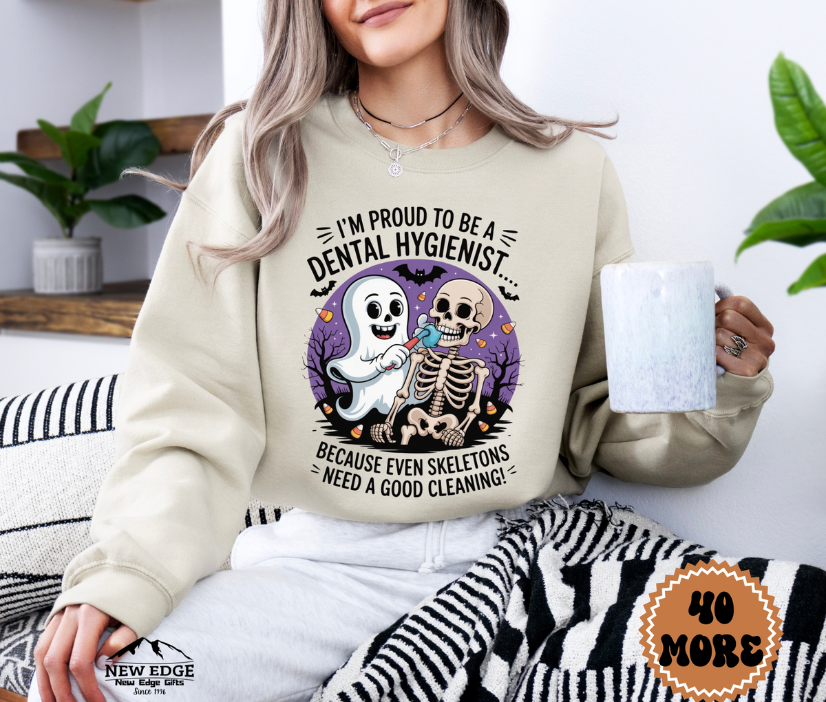 Unisex Halloween Dental Hygienist Sweatshirt – “I’m Proud to be a Dental Hygienist… Because Even Skeletons Need Good Cleaning!” Funny Profession Crewneck