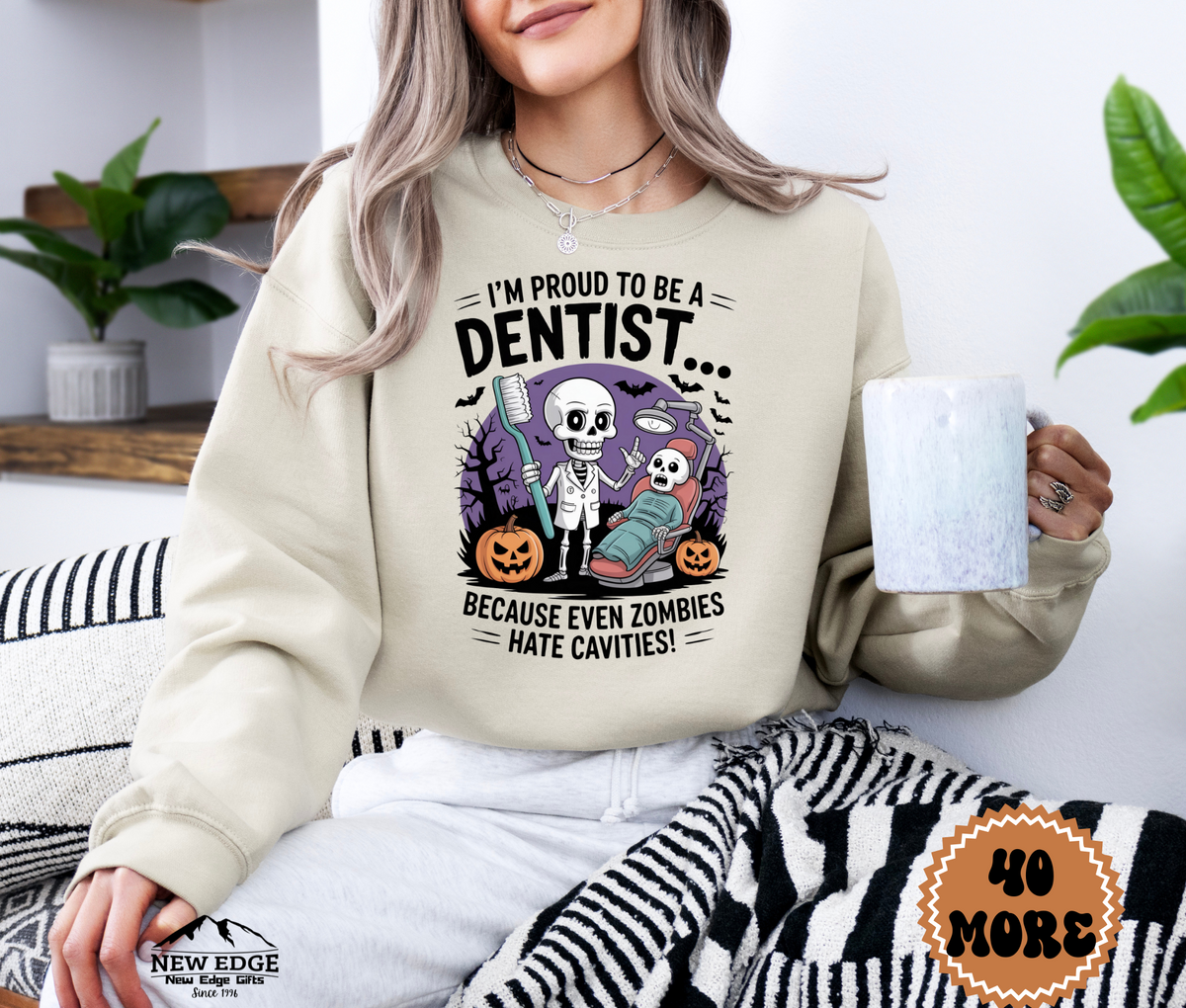 Unisex Halloween Dentist Sweatshirt – “I’m Proud to be a Dentist… Because Even Zombies Hate Cavities!” Funny Profession Crewneck