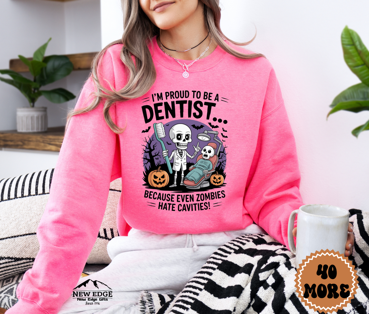 Unisex Halloween Dentist Sweatshirt – “I’m Proud to be a Dentist… Because Even Zombies Hate Cavities!” Funny Profession Crewneck