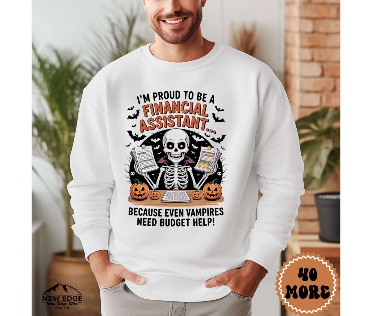 Unisex Halloween Financial Assistant Sweatshirt – “I’m Proud to be a Financial Assistant… Because Even Vampires Need Budget Help!” Funny Profession Crewneck