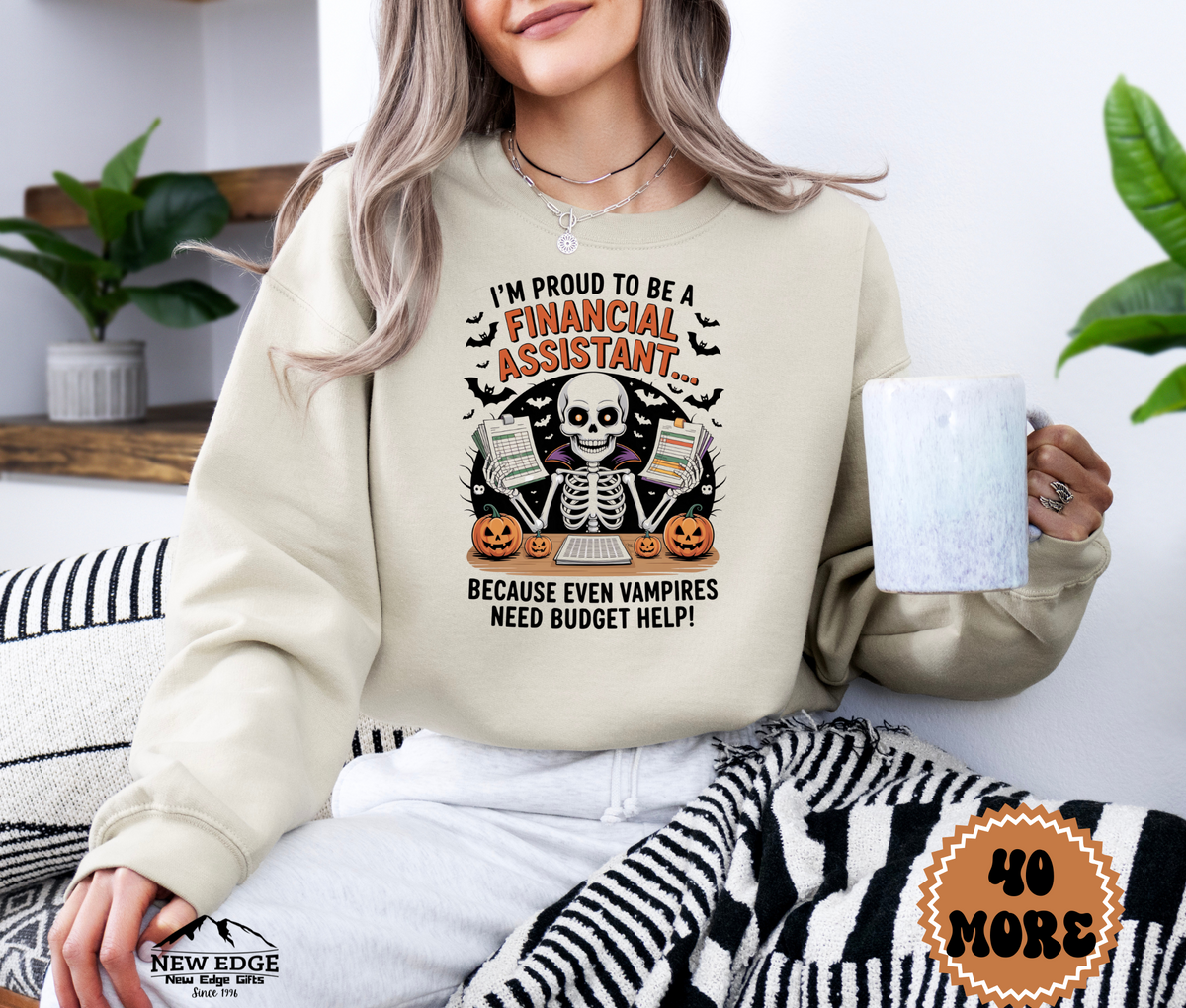 Unisex Halloween Financial Assistant Sweatshirt – “I’m Proud to be a Financial Assistant… Because Even Vampires Need Budget Help!” Funny Profession Crewneck