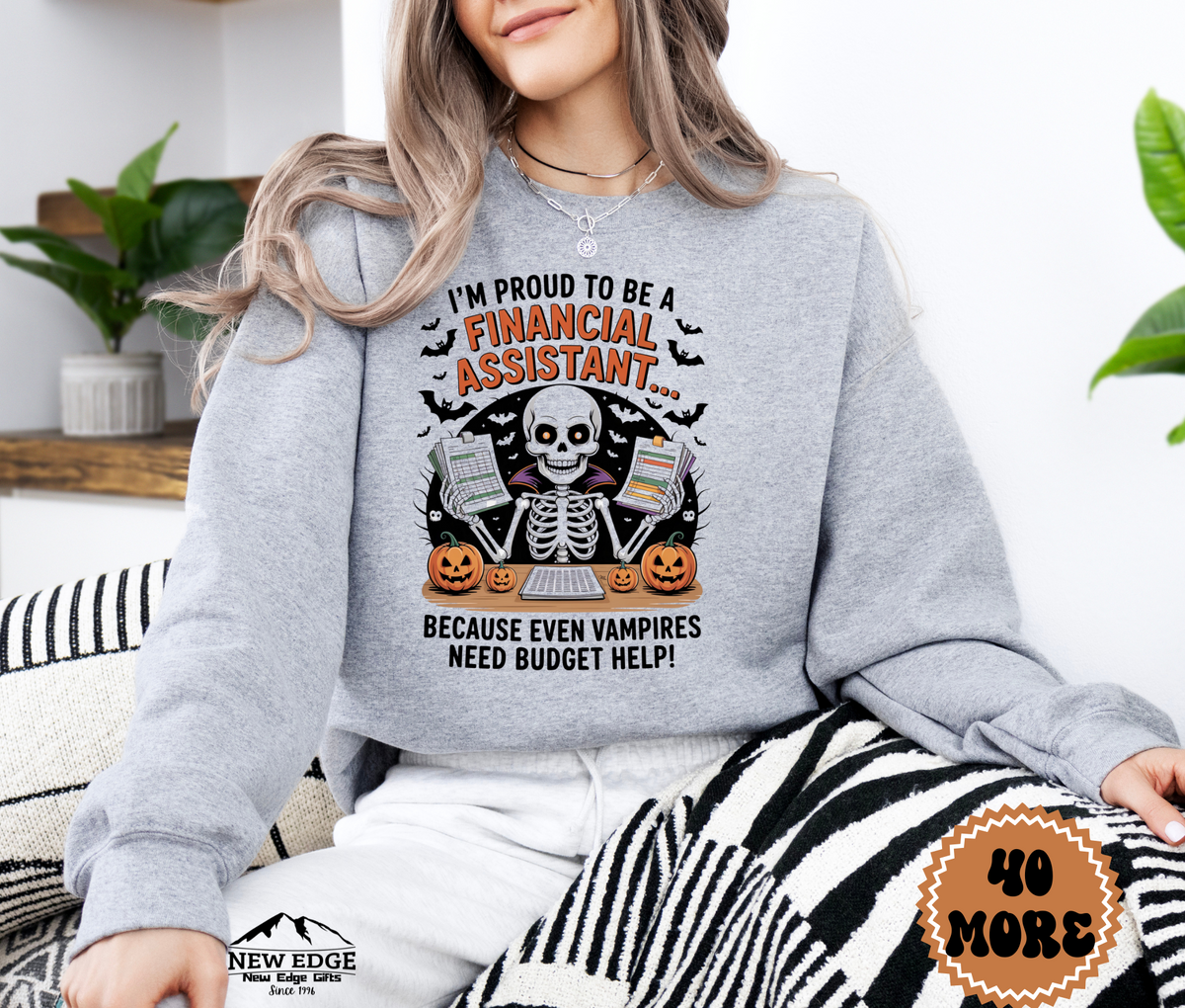 Unisex Halloween Financial Assistant Sweatshirt – “I’m Proud to be a Financial Assistant… Because Even Vampires Need Budget Help!” Funny Profession Crewneck