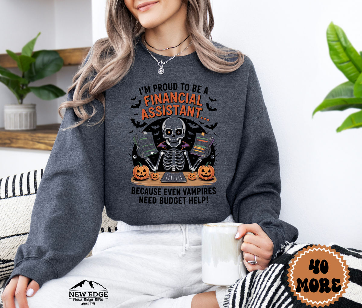 Unisex Halloween Financial Assistant Sweatshirt – “I’m Proud to be a Financial Assistant… Because Even Vampires Need Budget Help!” Funny Profession Crewneck
