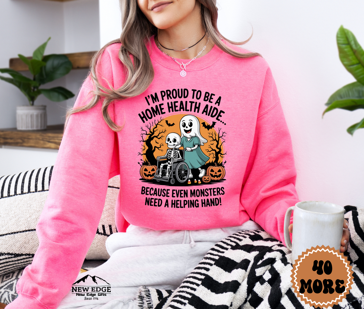 Unisex Halloween Home Health Aide Sweatshirt – “I’m Proud to be a Home Health Aide… Because Even Monsters Need a Helping Hand!” Funny Profession Crewneck