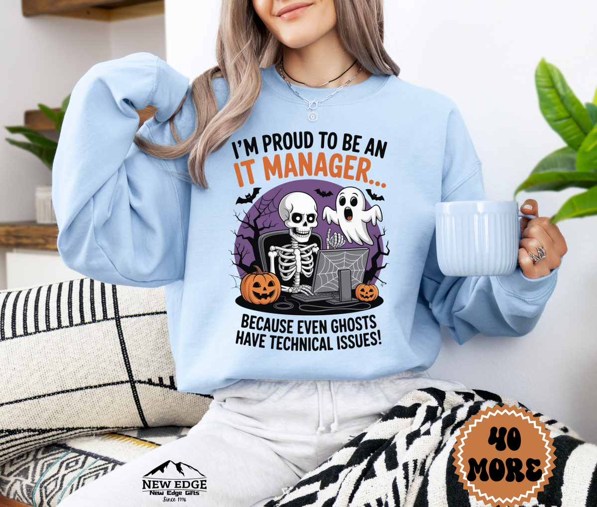 Unisex Halloween IT Manager Sweatshirt – “I’m Proud to be an IT Manager… Because Even Ghosts Have Technical Issues!” Funny Tech Profession Crewneck
