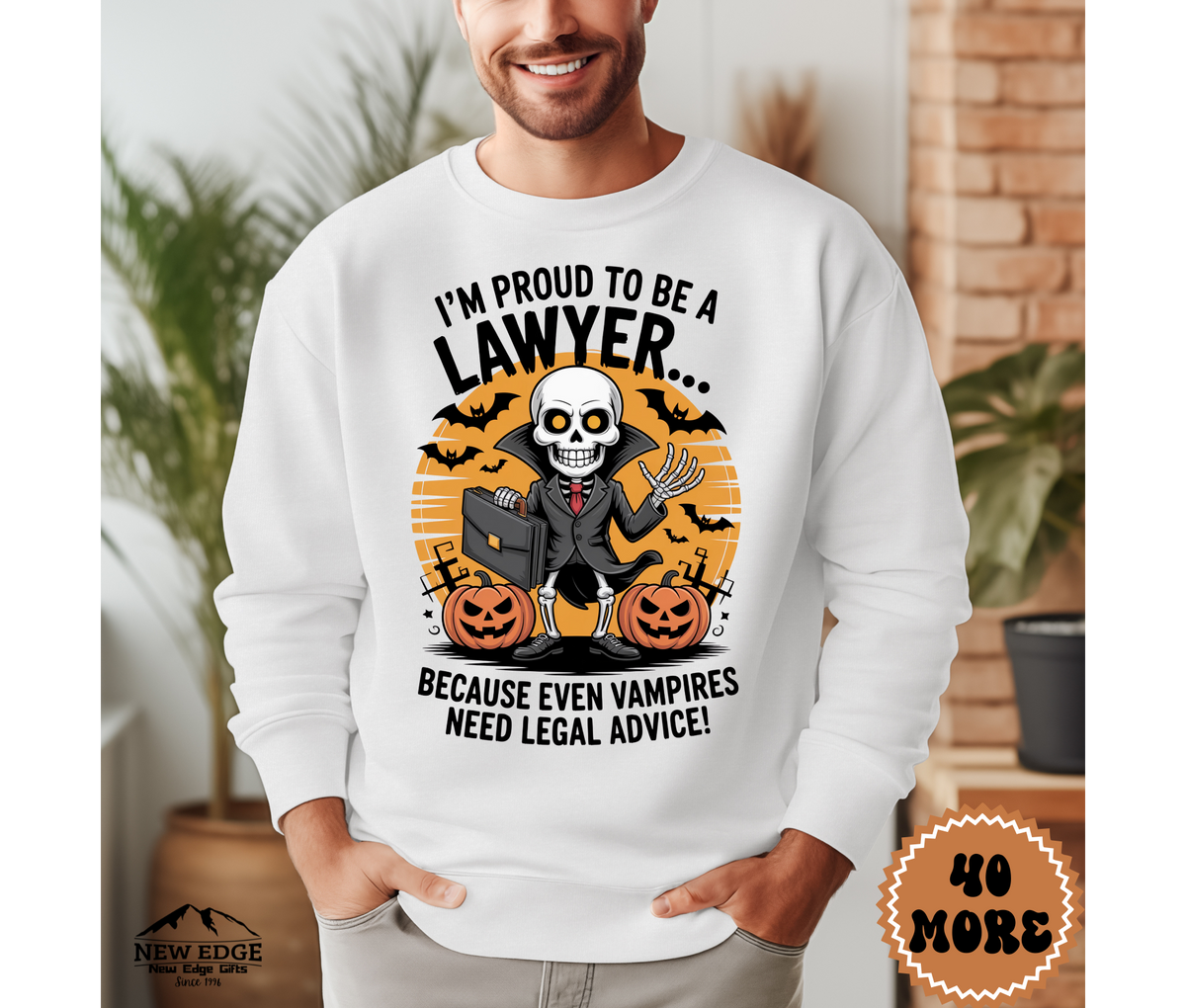 Unisex Halloween Lawyer Sweatshirt – “I’m Proud to be a Lawyer… Because Even Vampires Need Legal Advice!” Funny Profession Crewneck
