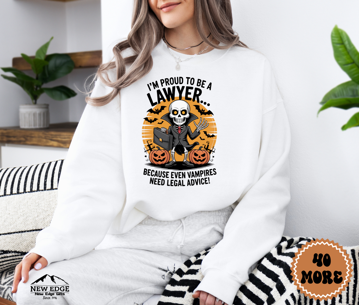 Unisex Halloween Lawyer Sweatshirt – “I’m Proud to be a Lawyer… Because Even Vampires Need Legal Advice!” Funny Profession Crewneck
