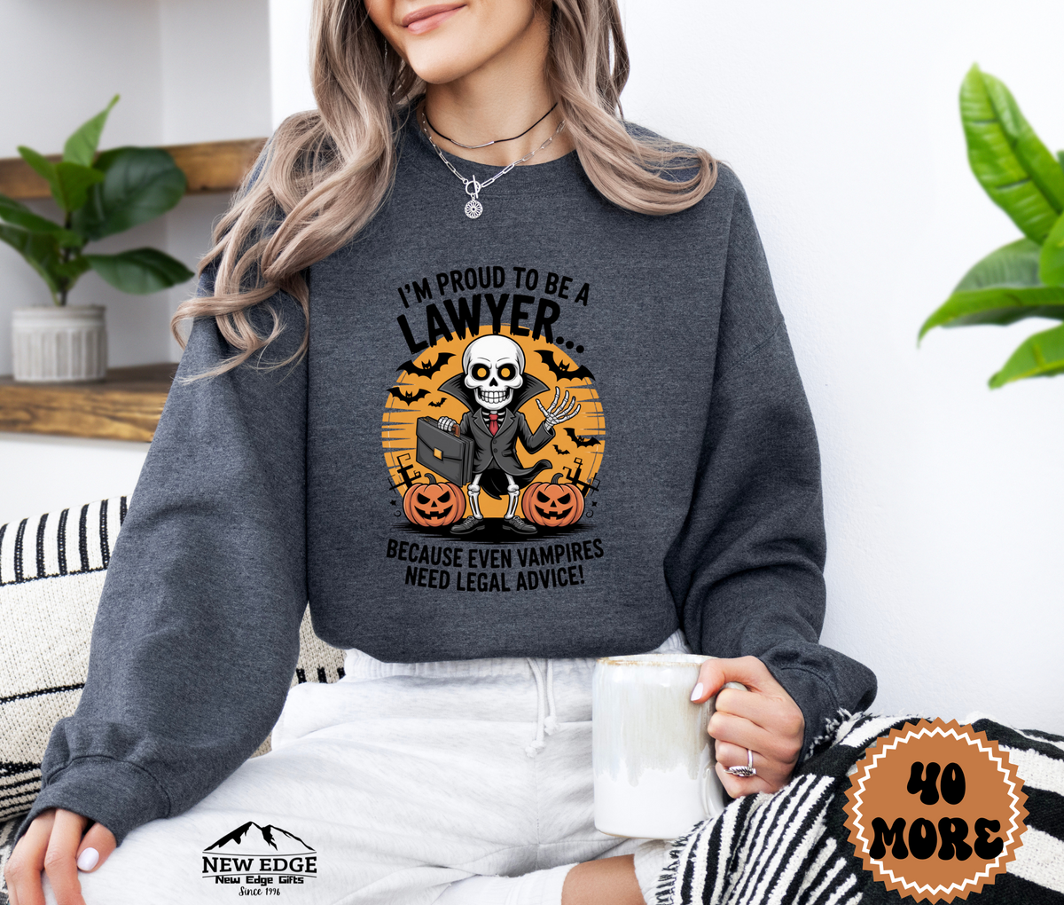 Unisex Halloween Lawyer Sweatshirt – “I’m Proud to be a Lawyer… Because Even Vampires Need Legal Advice!” Funny Profession Crewneck