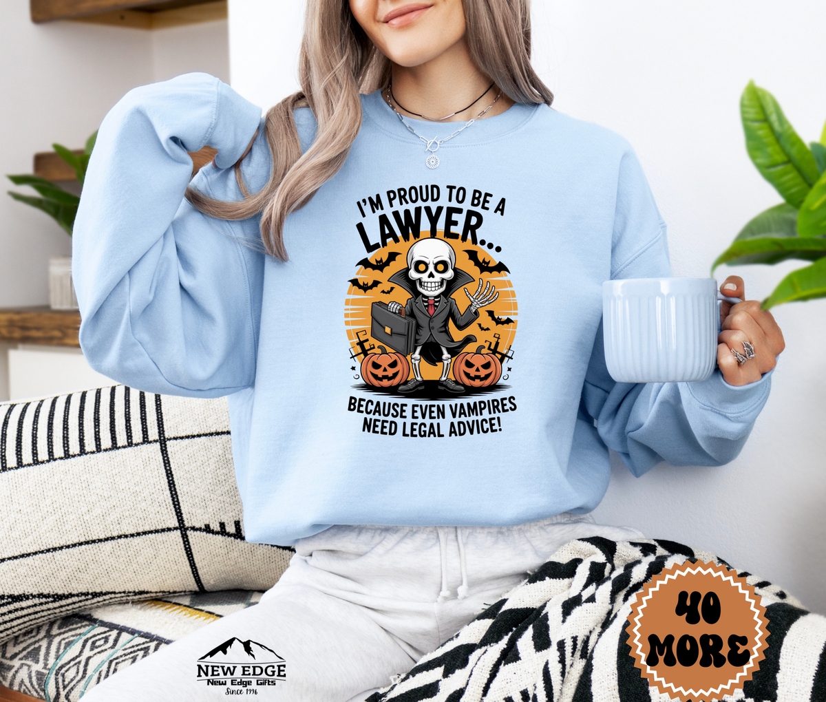 Unisex Halloween Lawyer Sweatshirt – “I’m Proud to be a Lawyer… Because Even Vampires Need Legal Advice!” Funny Profession Crewneck