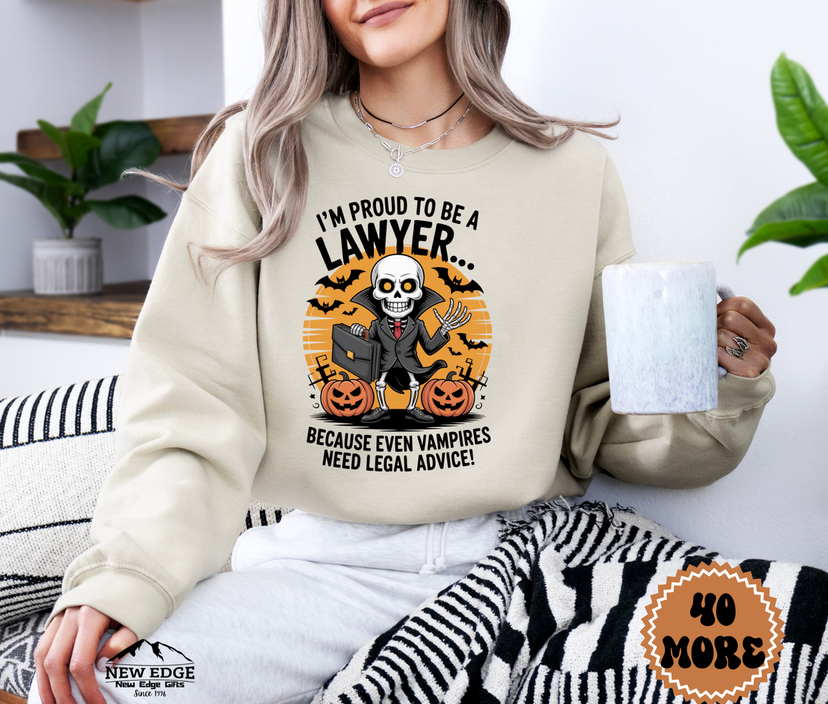Unisex Halloween Lawyer Sweatshirt – “I’m Proud to be a Lawyer… Because Even Vampires Need Legal Advice!” Funny Profession Crewneck