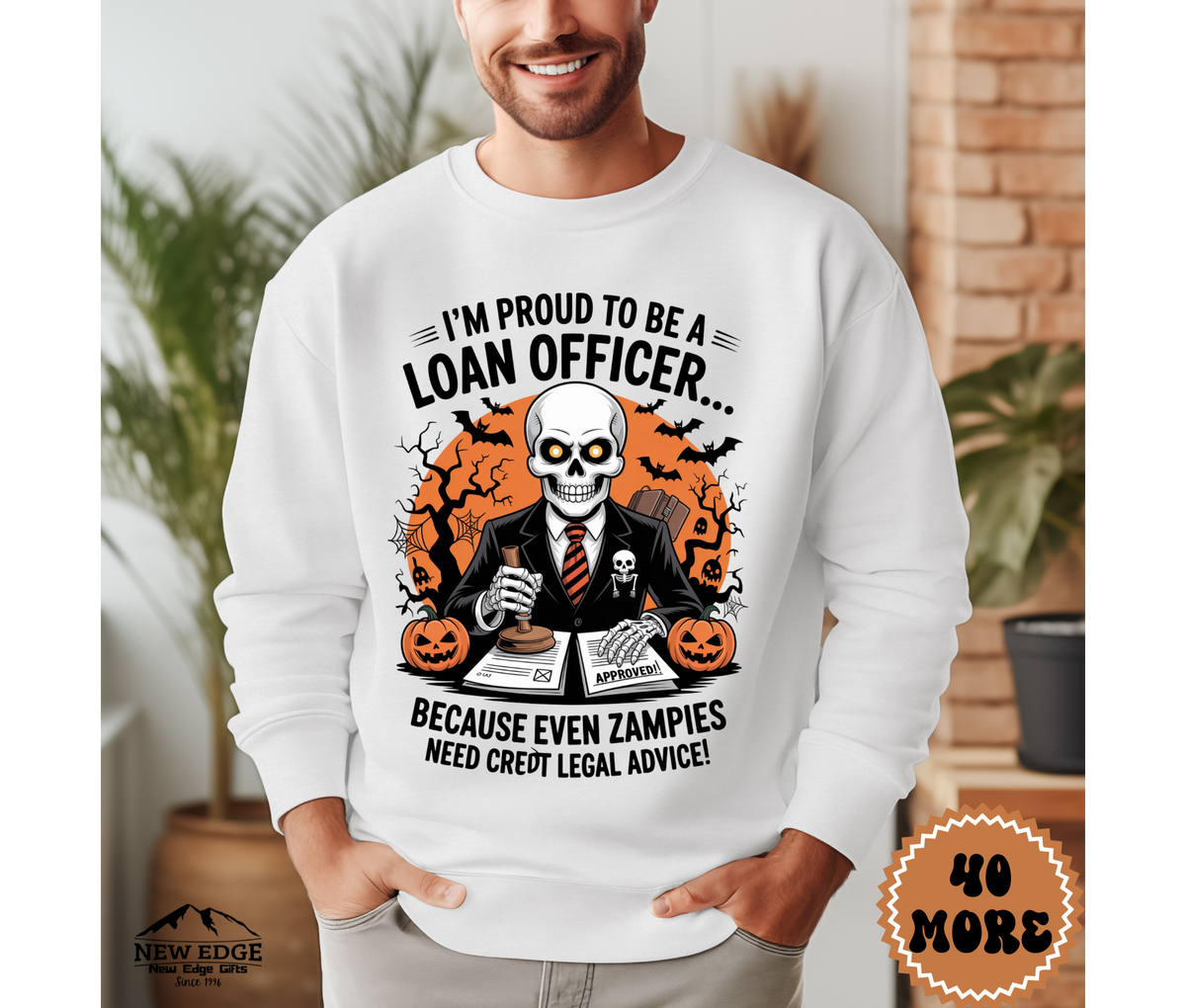 Unisex Halloween Loan Officer Sweatshirt – “I’m Proud to be a Loan Officer… Because Even Zombies Need Credit Approval!” Funny Profession Crewneck
