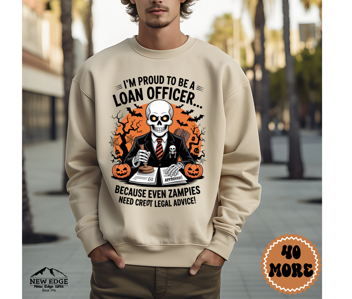 Unisex Halloween Loan Officer Sweatshirt – “I’m Proud to be a Loan Officer… Because Even Zombies Need Credit Approval!” Funny Profession Crewneck