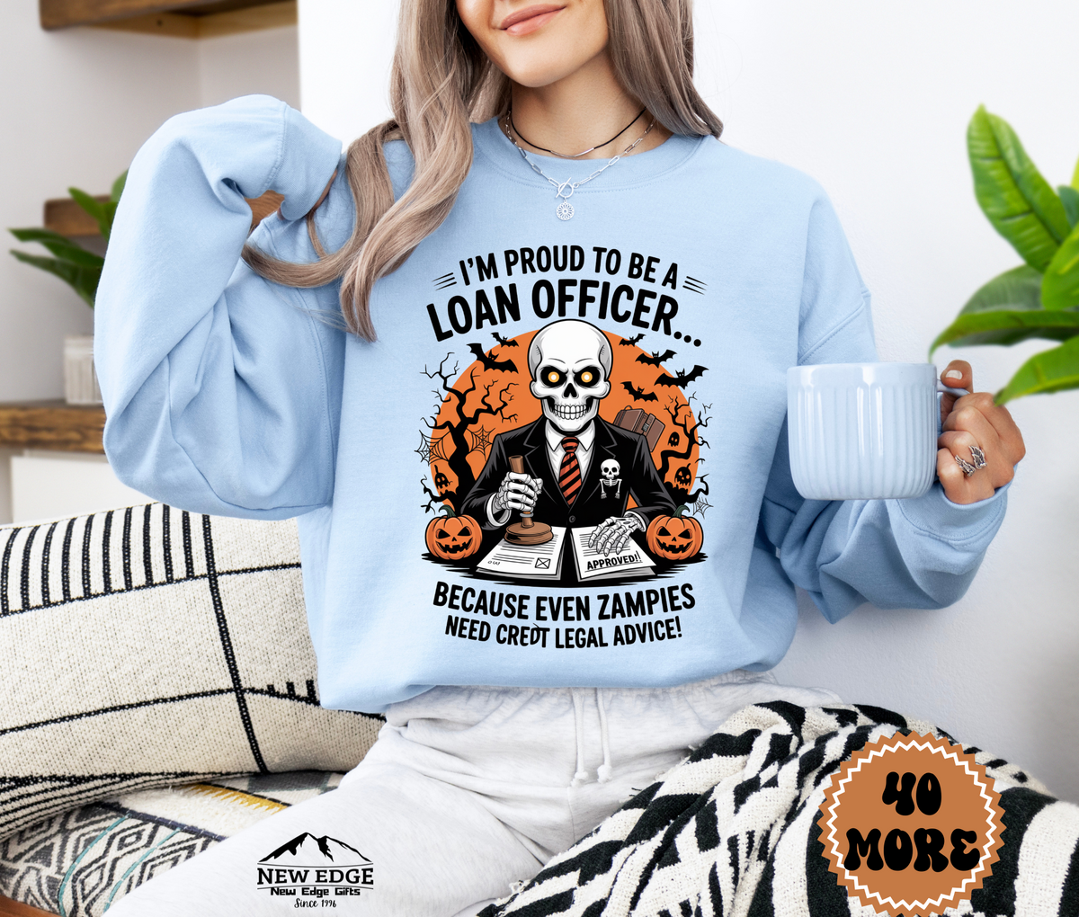 Unisex Halloween Loan Officer Sweatshirt – “I’m Proud to be a Loan Officer… Because Even Zombies Need Credit Approval!” Funny Profession Crewneck