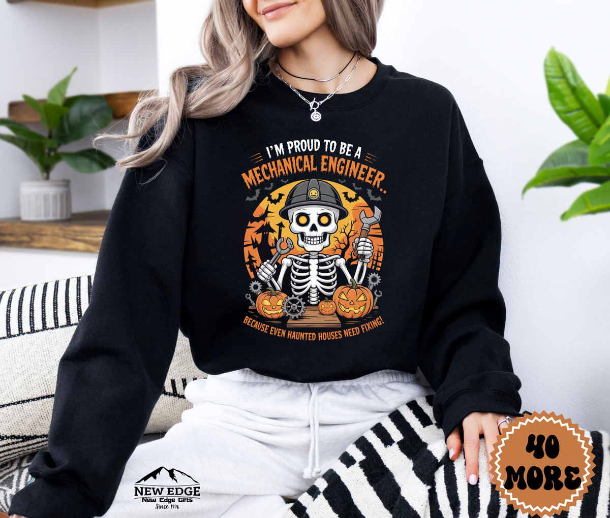 Unisex Halloween Mechanical Engineer Sweatshirt – “I’m Proud to be a Mechanical Engineer… Because Even Haunted Houses Need Fixing!” Funny Profession Crewneck