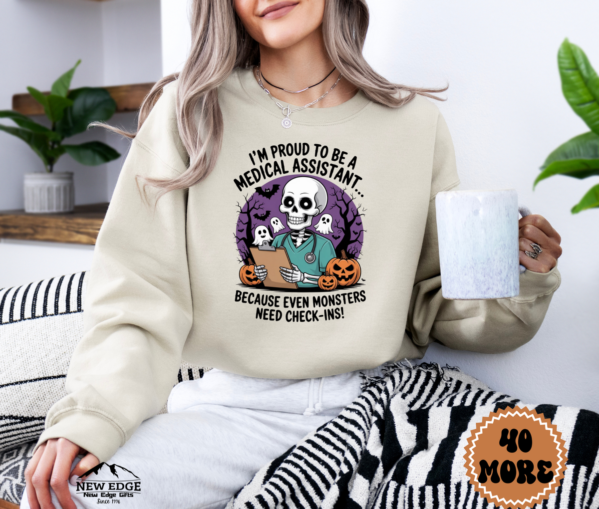 Unisex Halloween Medical Assistant Sweatshirt – “I’m Proud to be a Medical Assistant… Because Even Monsters Need Check-Ins!” Funny Profession Crewneck