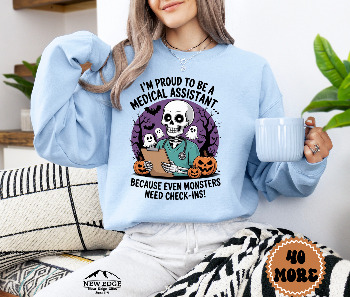 Unisex Halloween Medical Assistant Sweatshirt – “I’m Proud to be a Medical Assistant… Because Even Monsters Need Check-Ins!” Funny Profession Crewneck
