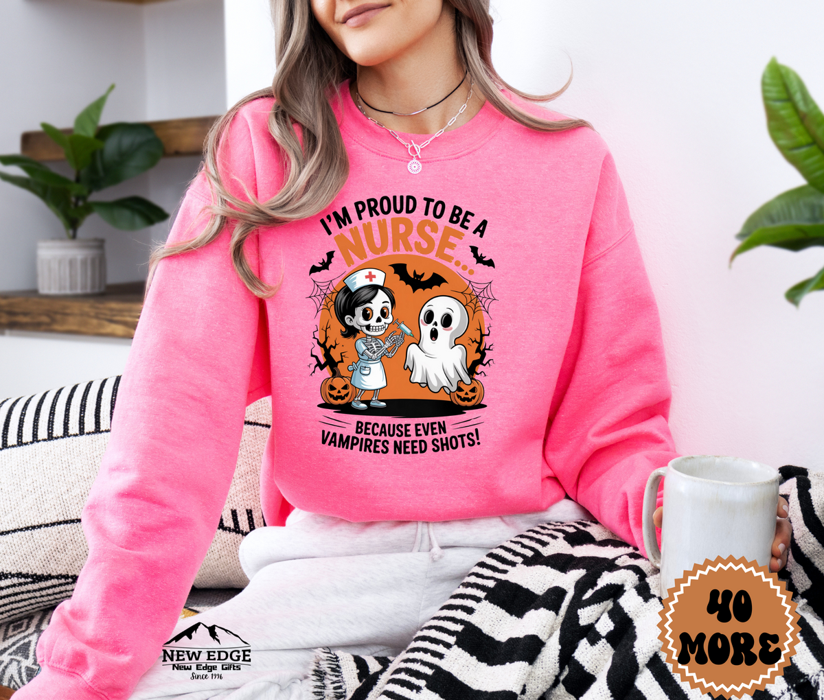 Unisex Halloween Nurse Sweatshirt – “I’m Proud to be a Nurse… Because Even Vampires Need Shots!” Funny Profession Crewneck