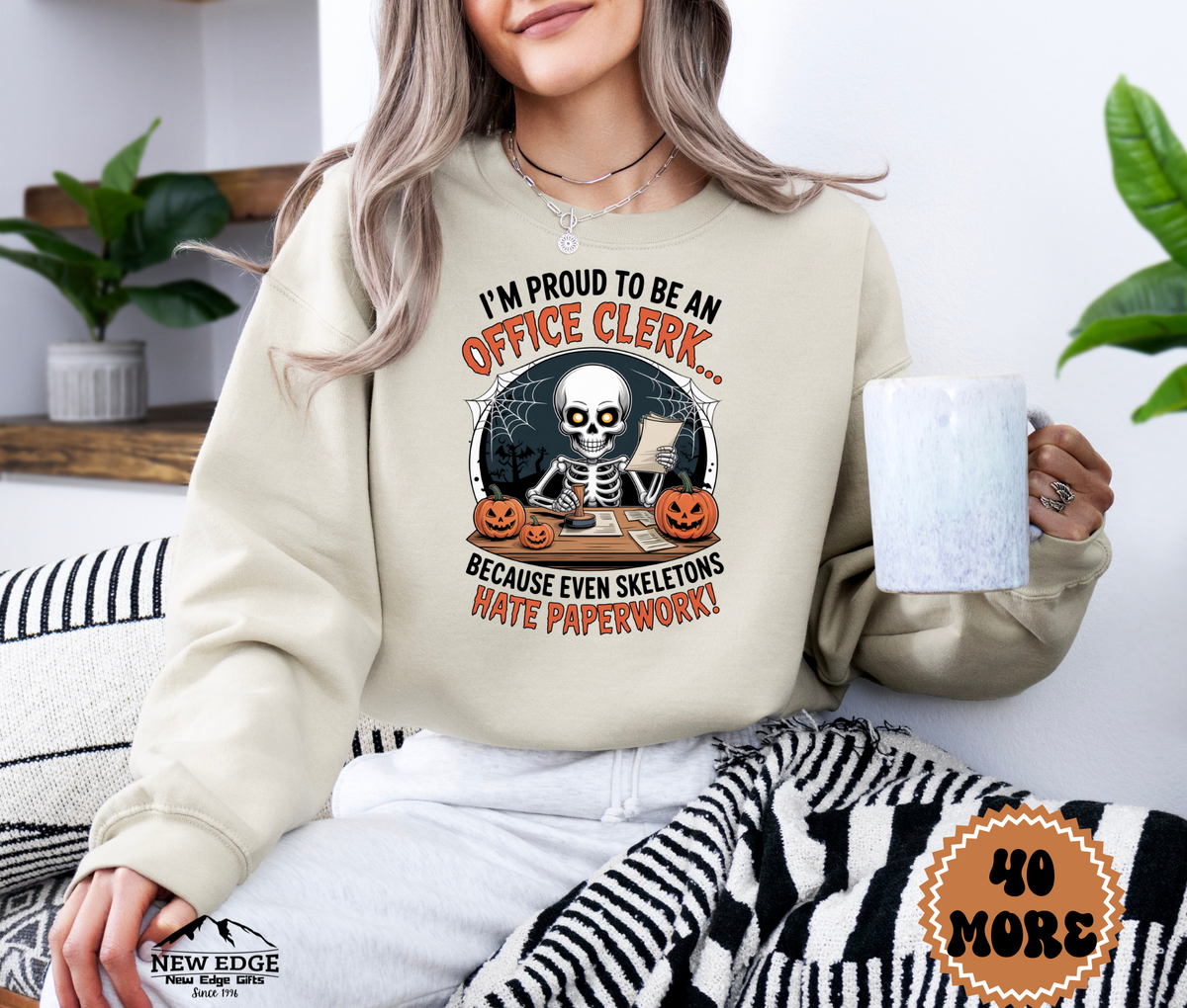 Unisex Halloween Office Clerk Sweatshirt – “I’m Proud to be an Office Clerk… Because Even Skeletons Hate Paperwork!” Funny Profession Crewneck
